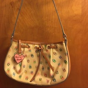 Vintage Dooney & Bourke Rainbow Monogram Zippered Clutch w/ Heart Charm
